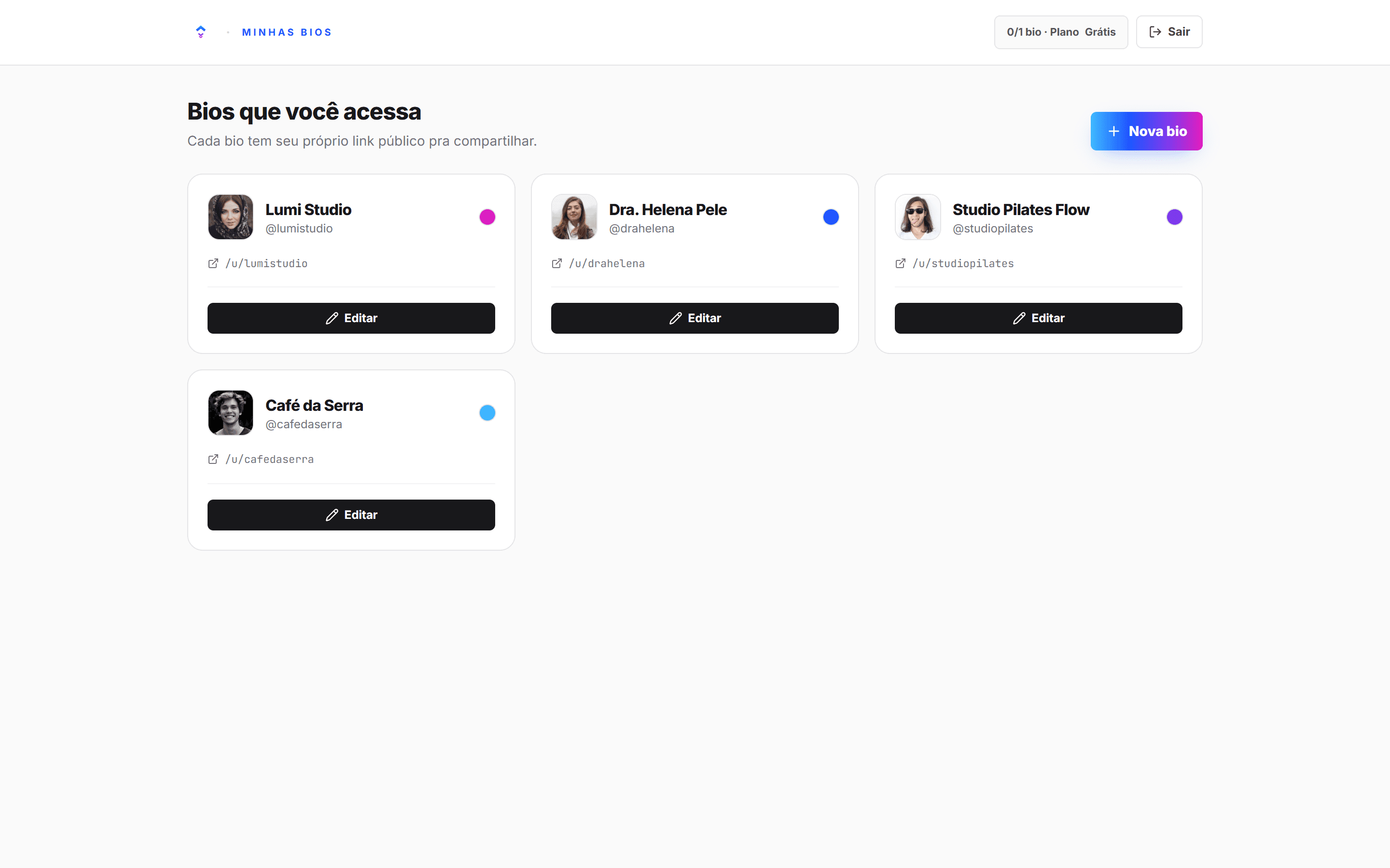 FlowBio — painel de bios