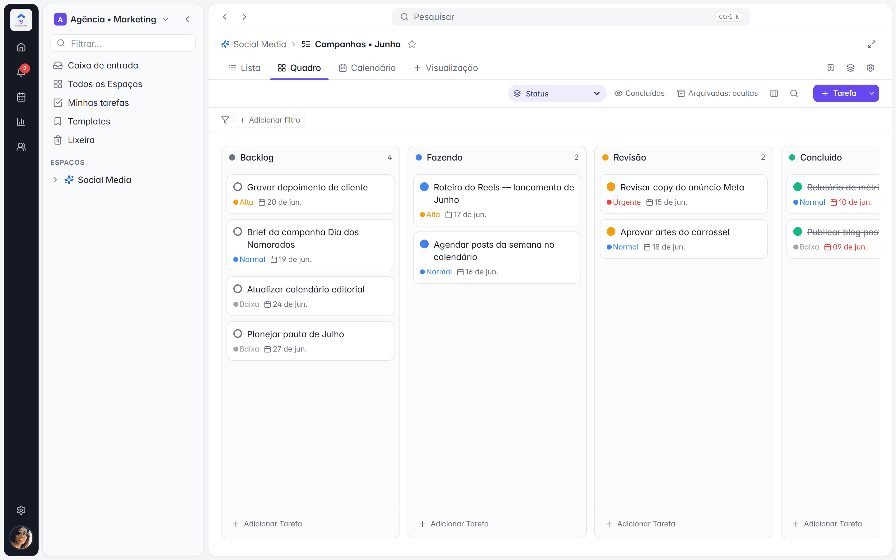 TaskFlow — visão principal da operação